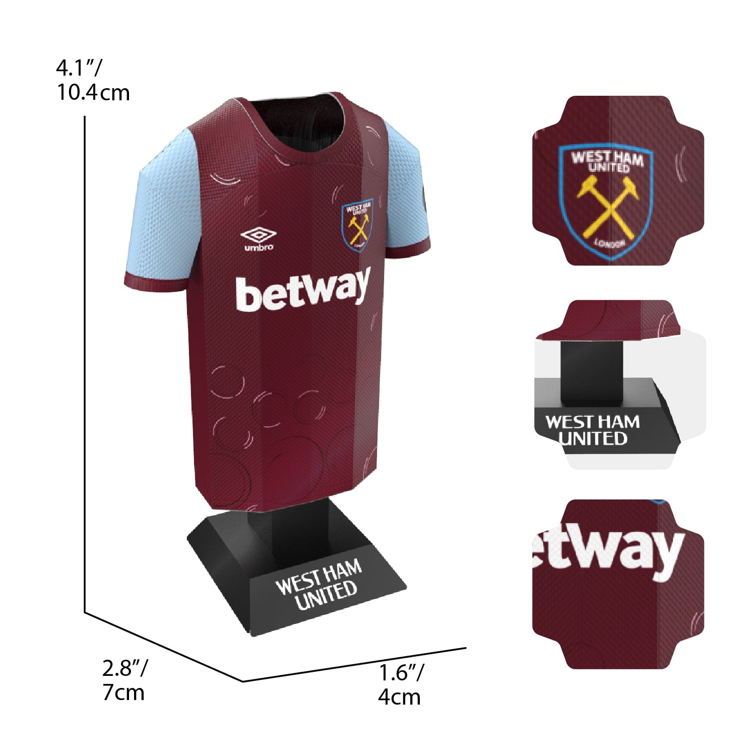 west ham kit dimensions