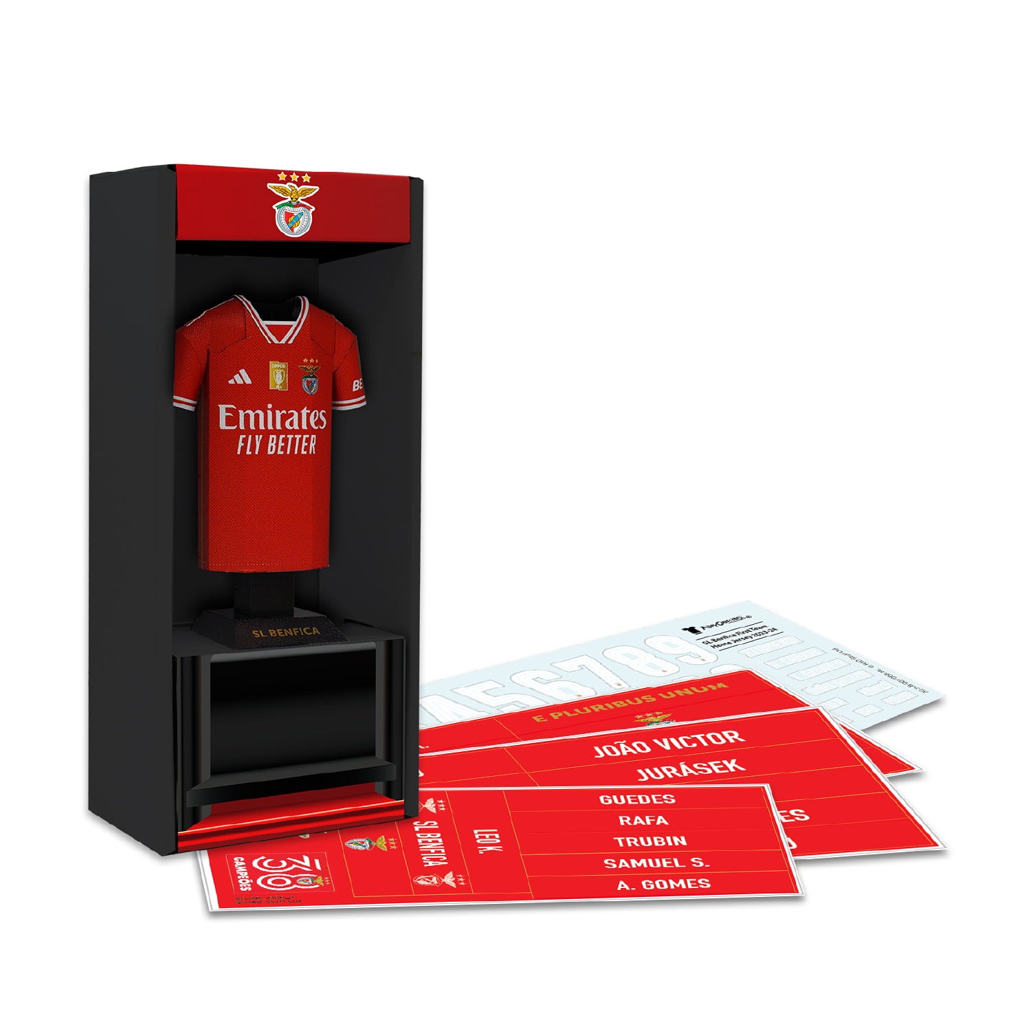 Benfica home kit in locker display with stickers