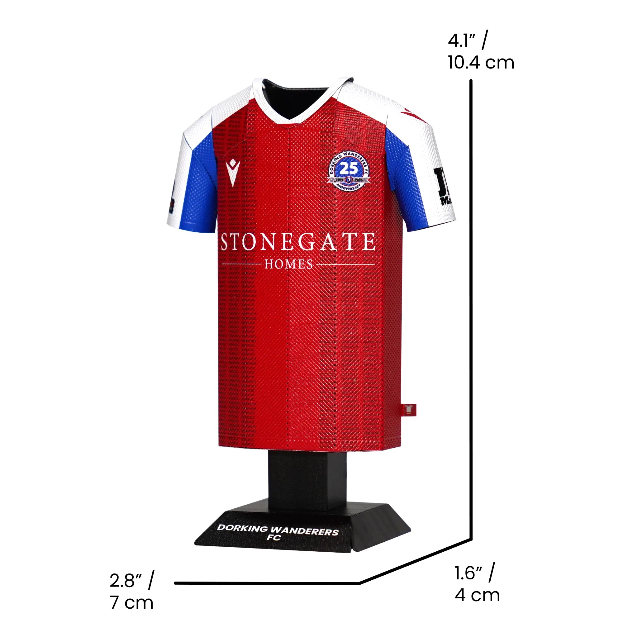 Dorking Wanderers Metal Jersey Collectible with measurements in cm