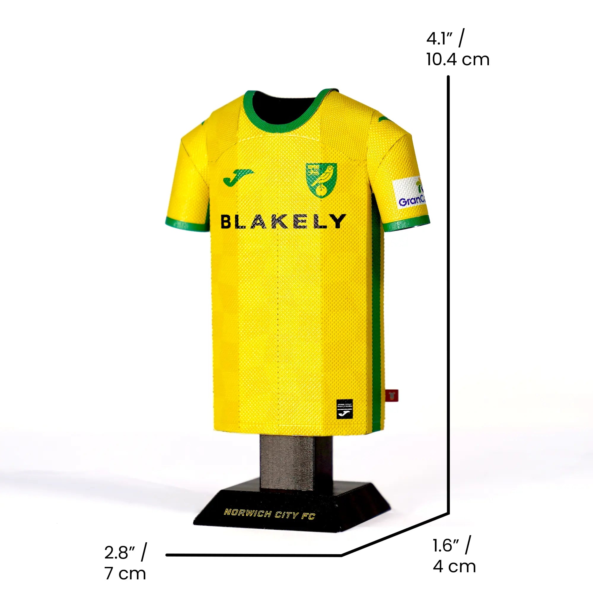 NCFC Home shirt collectible showing measurements in centimetres