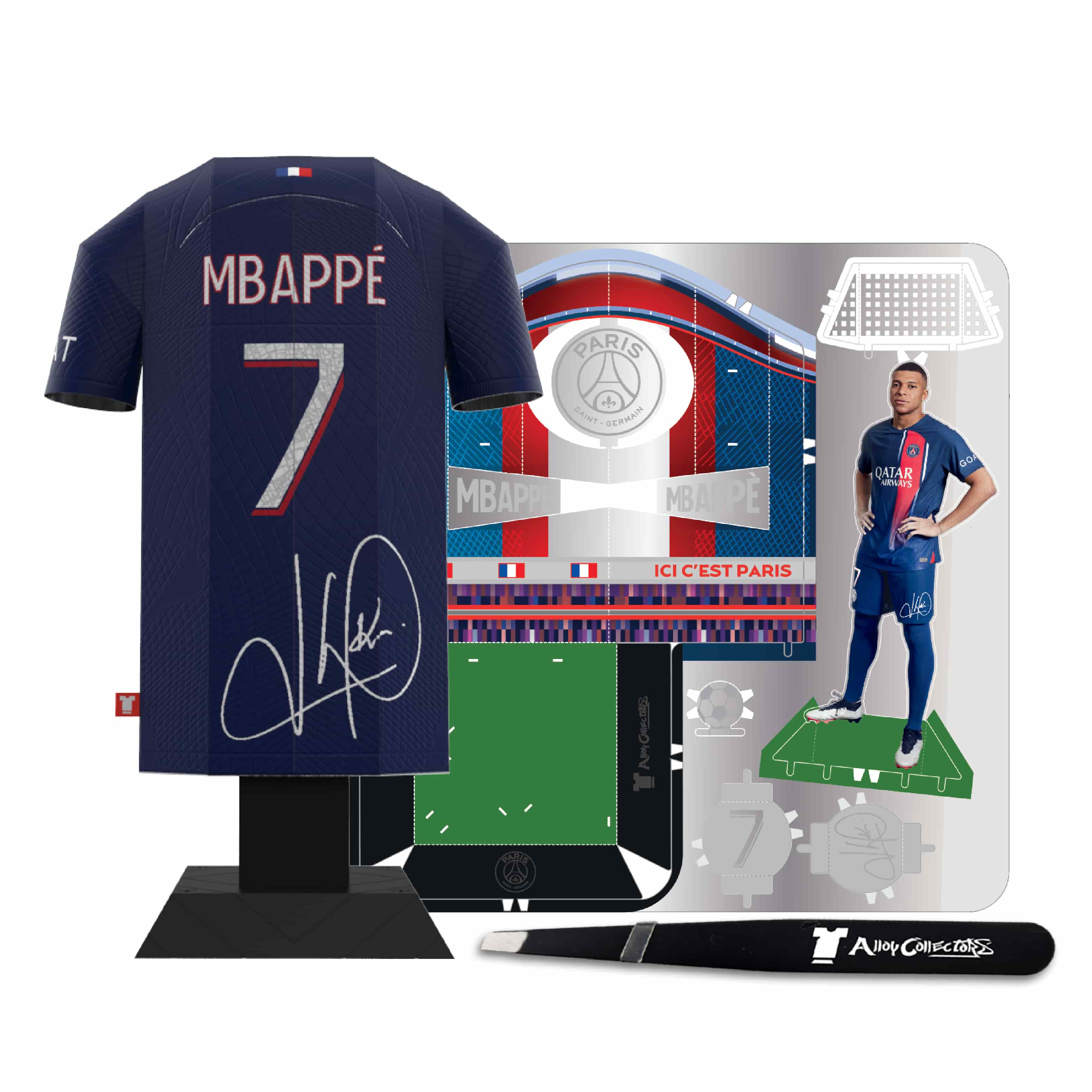 Mbappe content shot with metal flat lay