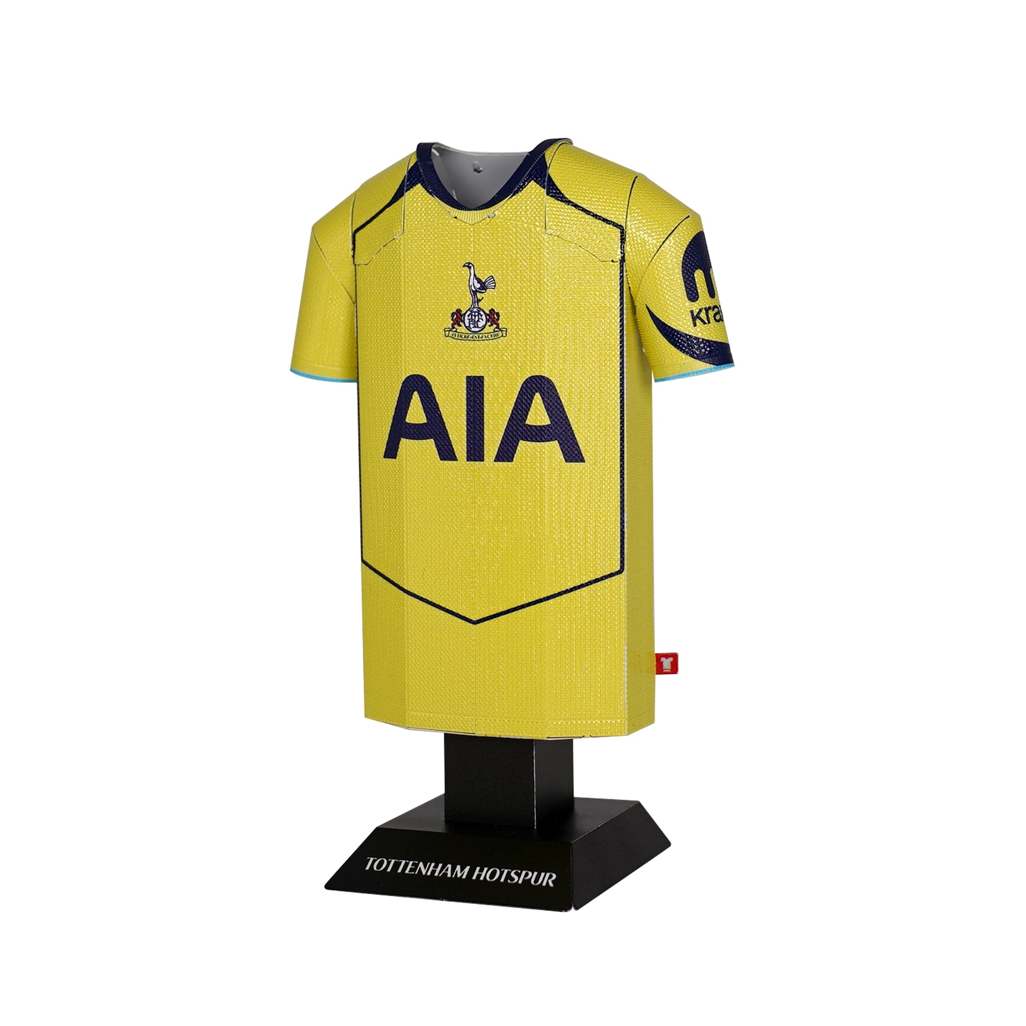 Yellow Tottenham Hotspur football jersey on a mannequin with AIA sponsorship logo.