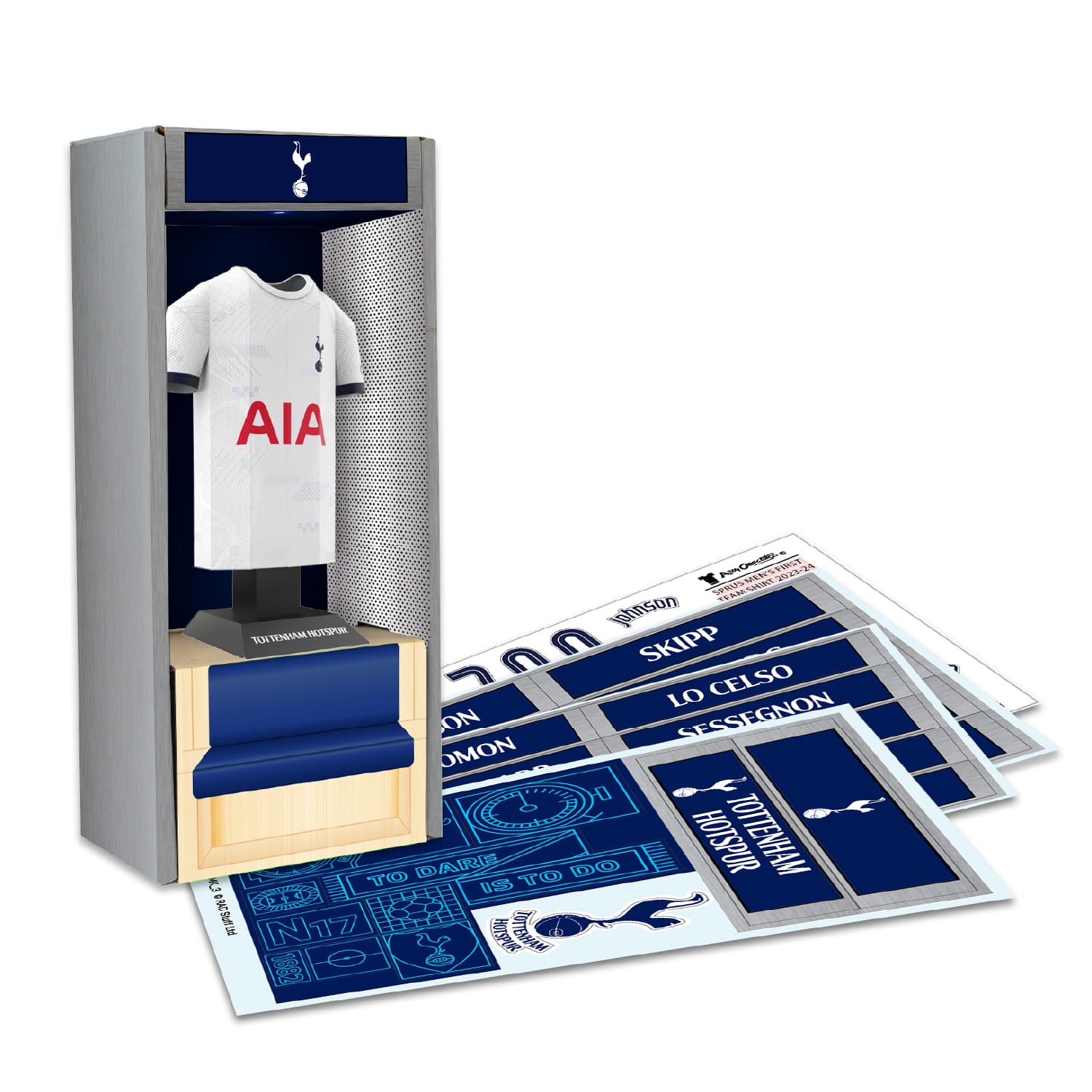 Tottenham home kit in locker display with stickers